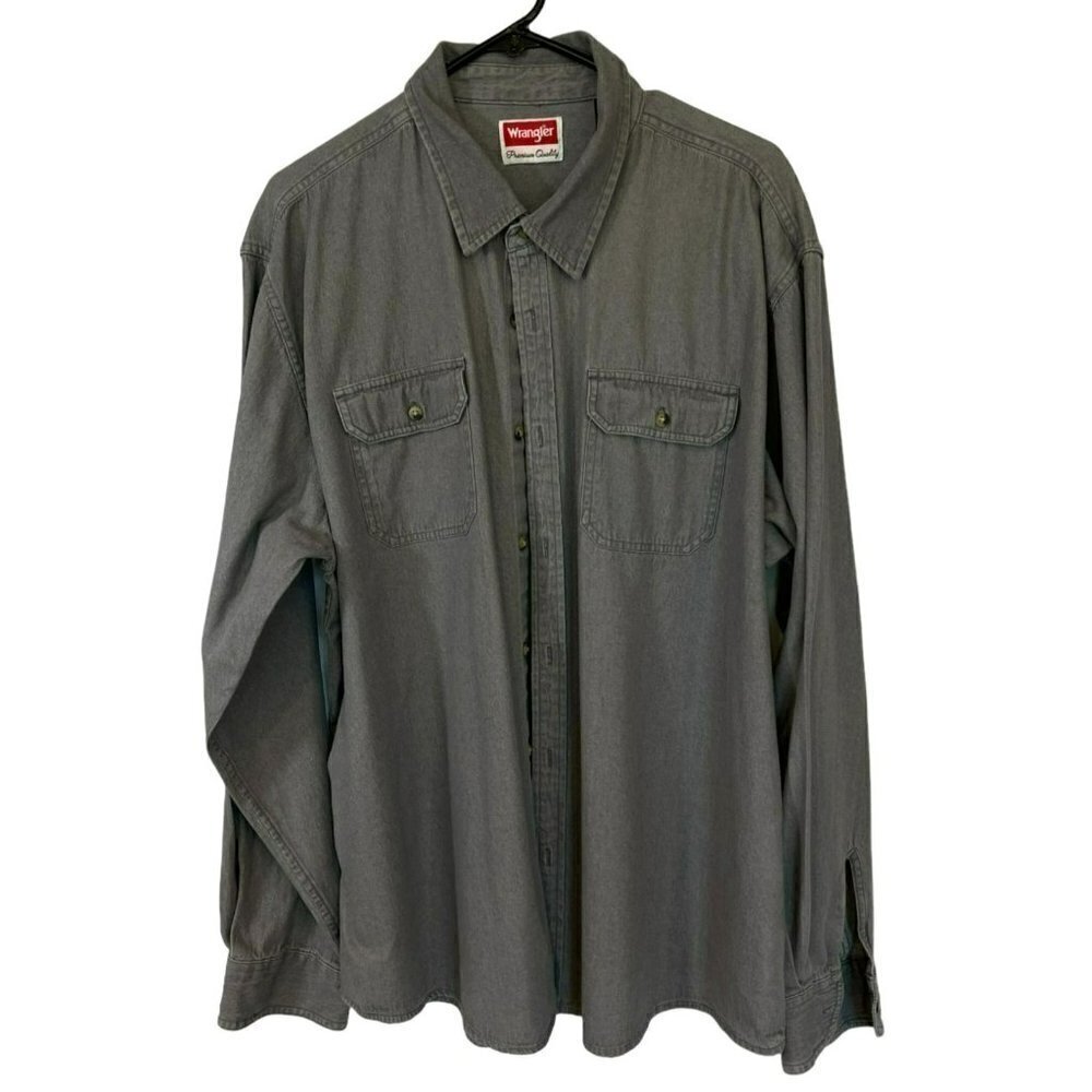 Wrangler Men's Premium Quality Long Sleeve Cotton Work Shirt Size XXL Gray Heavy